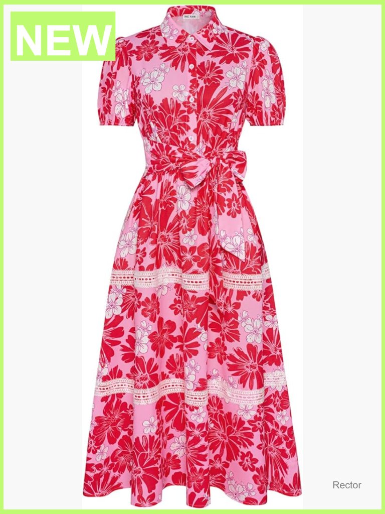 Floral Flowy Maxi Shirt Dress With Pockets Boho Short Puff Sleeve